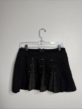 Black Mini Skirt with Green Plaid Inset